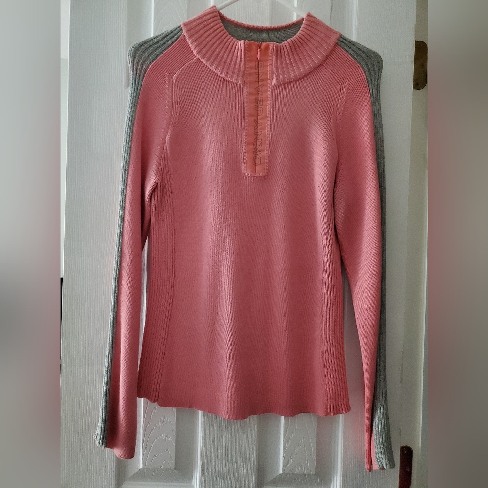 DKNY Pink Ribbed Sweater with Quarter Zipper Accent